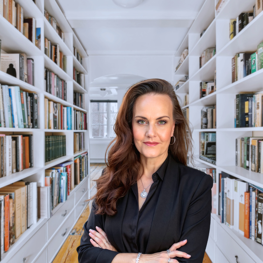 Samantha in a library
